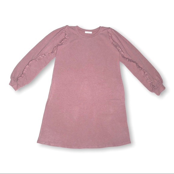 French Terry Long Balloon Sleeves Tunic Mini Dress - Picture 4 of 8